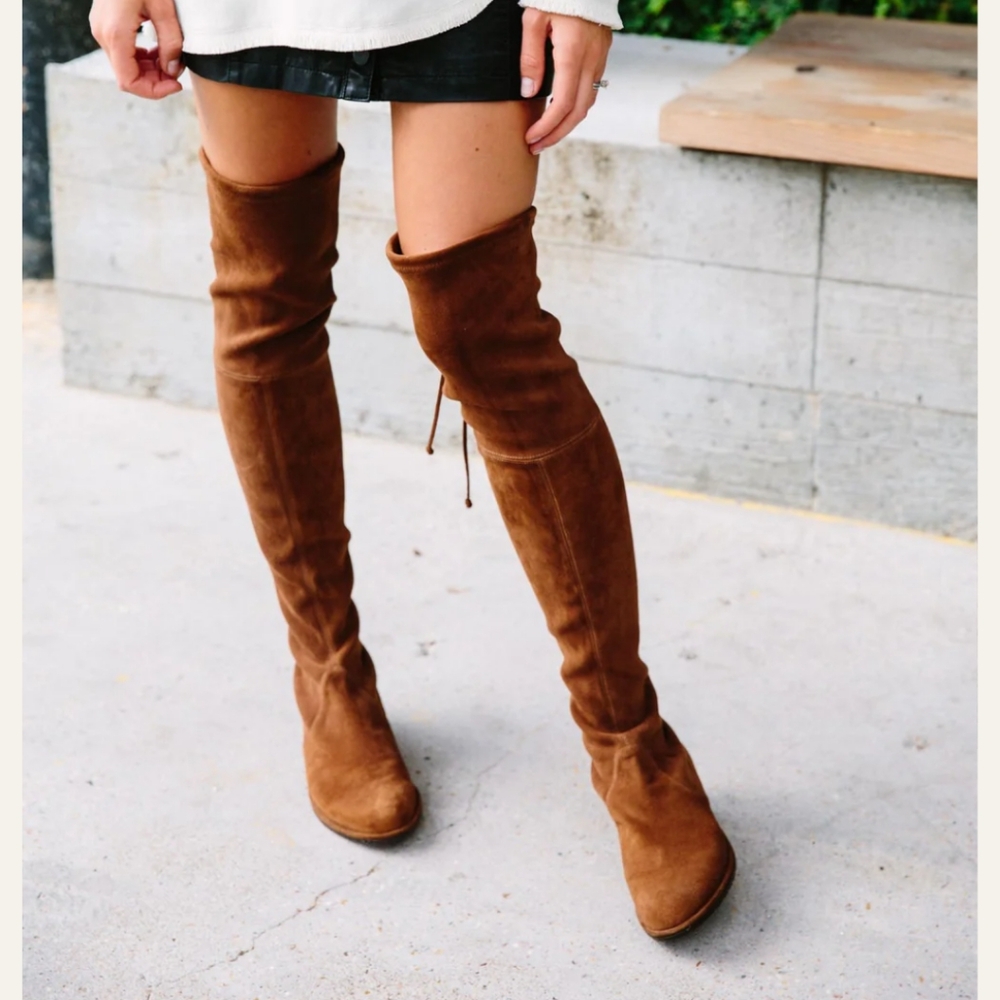 Kaitlyn Pan Paisley Slim Fit Over The Knee Flat Heel Boots Caramel